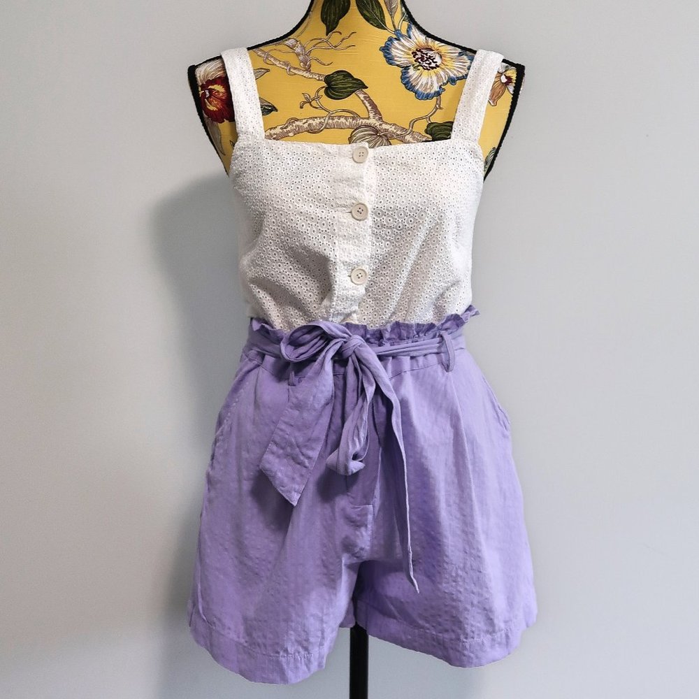 Mango High Waisted Belt Shorts and Square Neck Top
